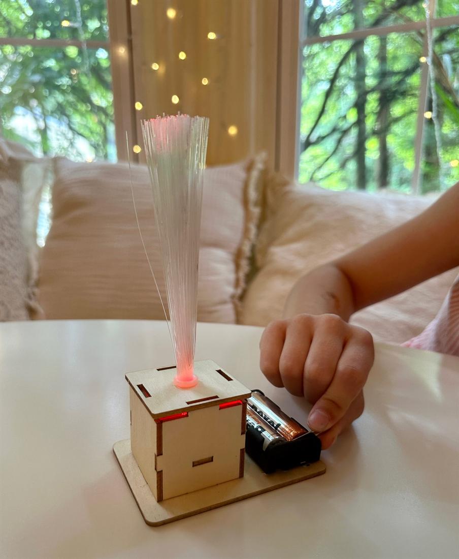 A glowing fibre-optic project of the kind built in class